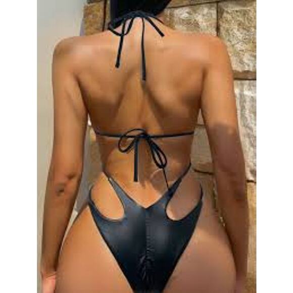 SEXY Two Piece Bikini Set EDGY GOTH GRUNGE Black Size Medium / m NIP NEW - Picture 2 of 5